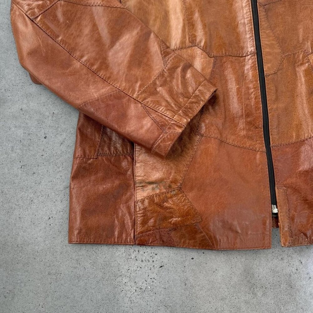 Vintage brown patchwork leather jacket - image 6